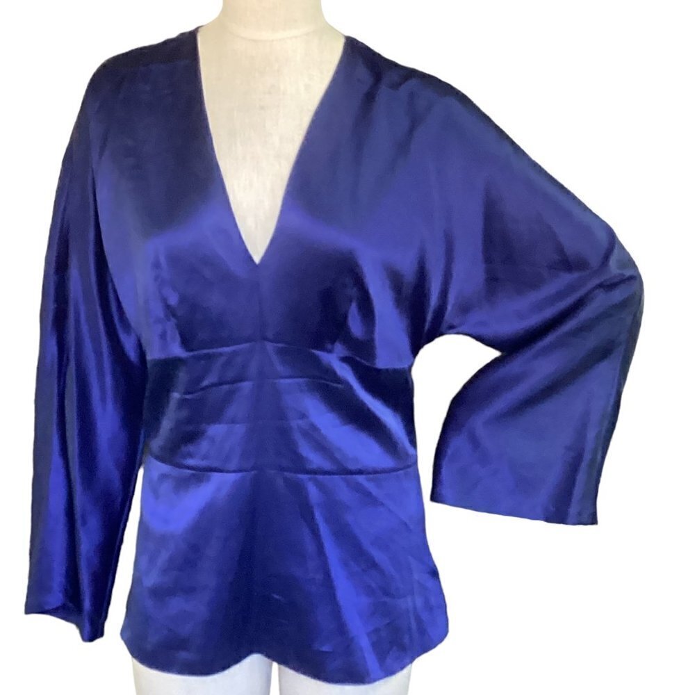 The Limited Silk-Cotton V Neck Blouse‎ Long Bell Sleeve L #108H